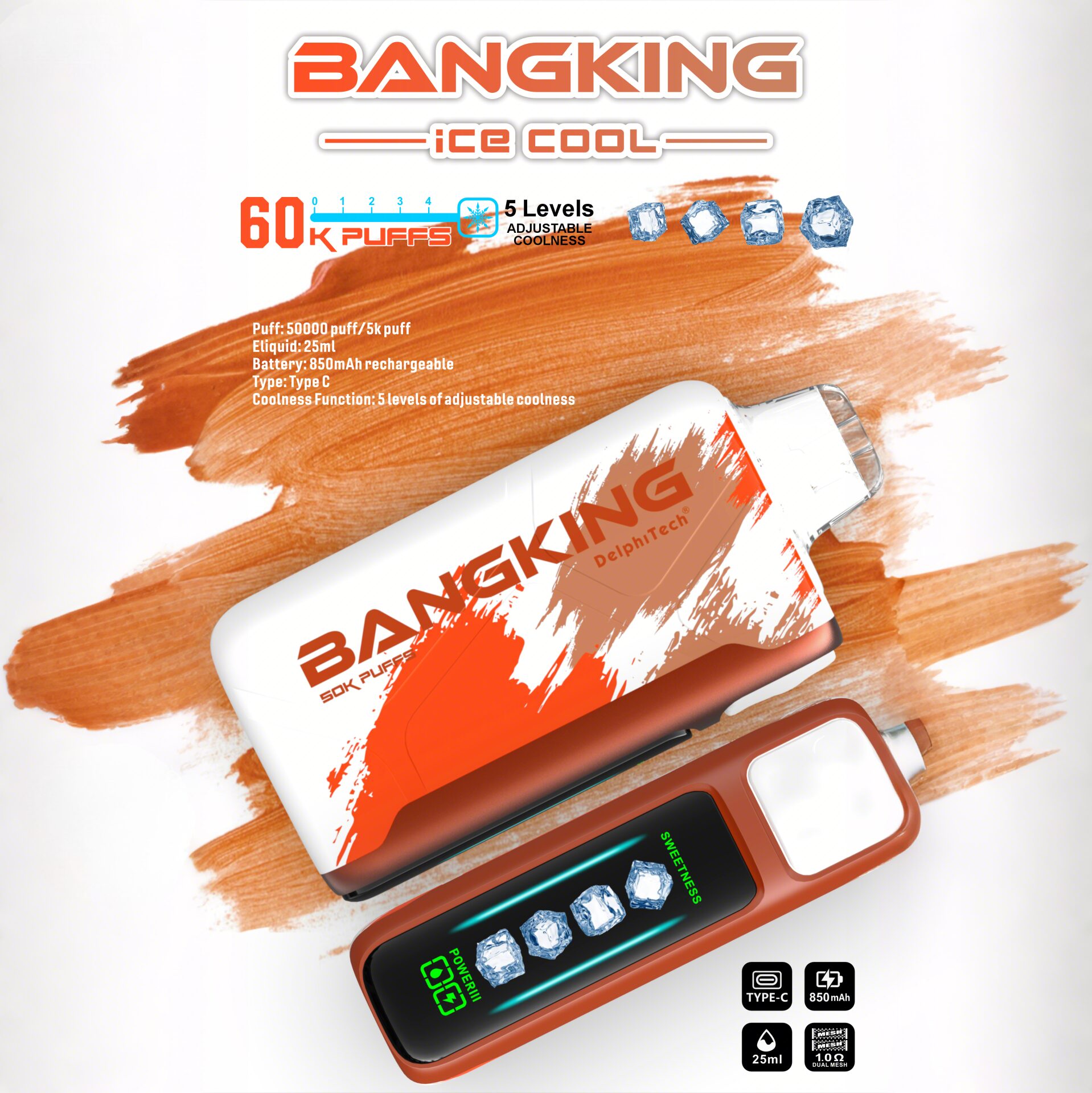 Bang King Ice Cool 60000 60K Puffs Original Adjustable Ice level LED Display Disposable Vape - Image 3
